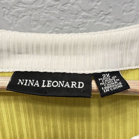 Nina Leonard Crape Shift Dress Size Plus Sz 2X Lemon Yellow Festival Party Light - Picture 8 of 10